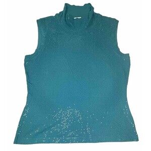 St. John Sequin Turquoise Tank Top Medium